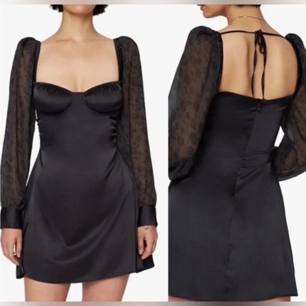 Danielle Bernstein We Wore What black satin dress with puff sleeve. NWT
